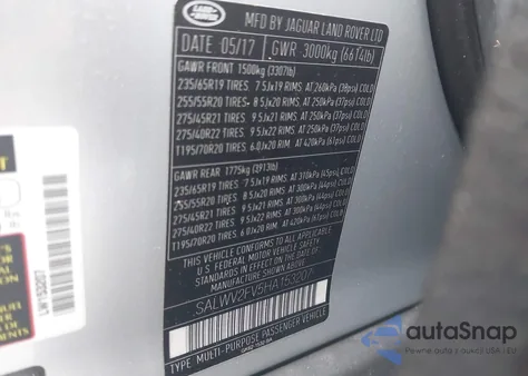 2017 Land Rover Range Rover Sport 3.0L V6 Supercharged Hse Dynamic z USA, uszkodzony, nr VIN SALWV2FV5HA153207